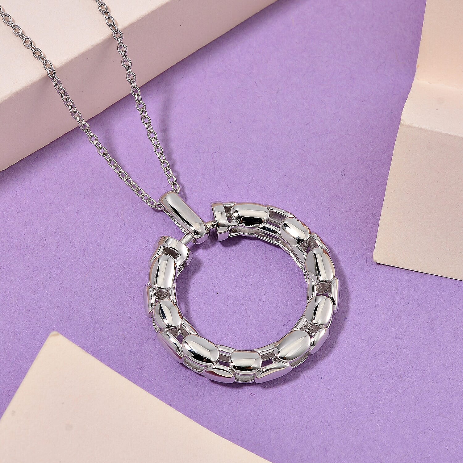 LUCY Q - Bubble Collection Pendant with Chain (Size - 18) in Rhodium Overlay Sterling Silver, Silver Wt. 8.00 Gms.