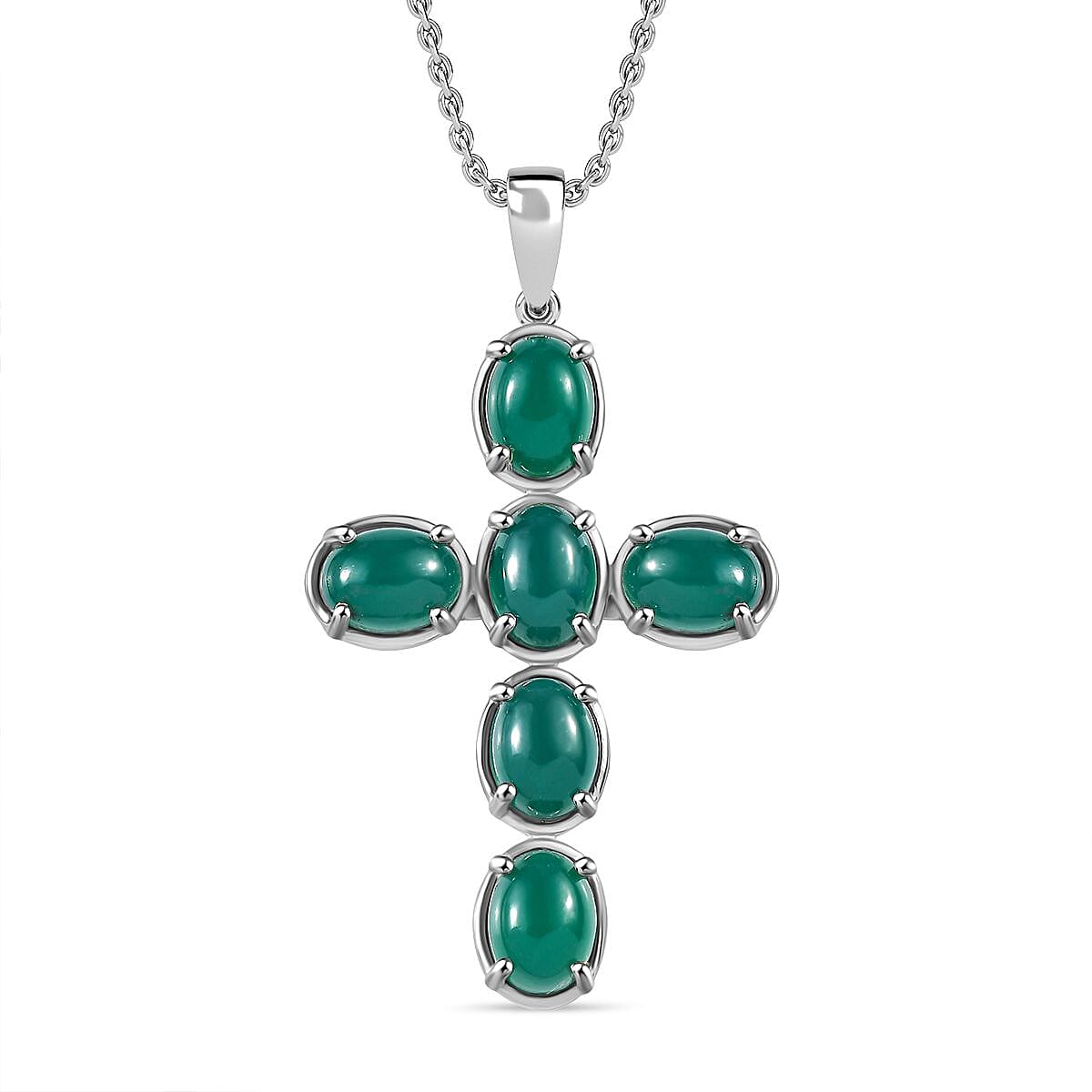 Green Onyx Pendant with Chain (Size - 20) in Silver Tone 0.18 Ct.