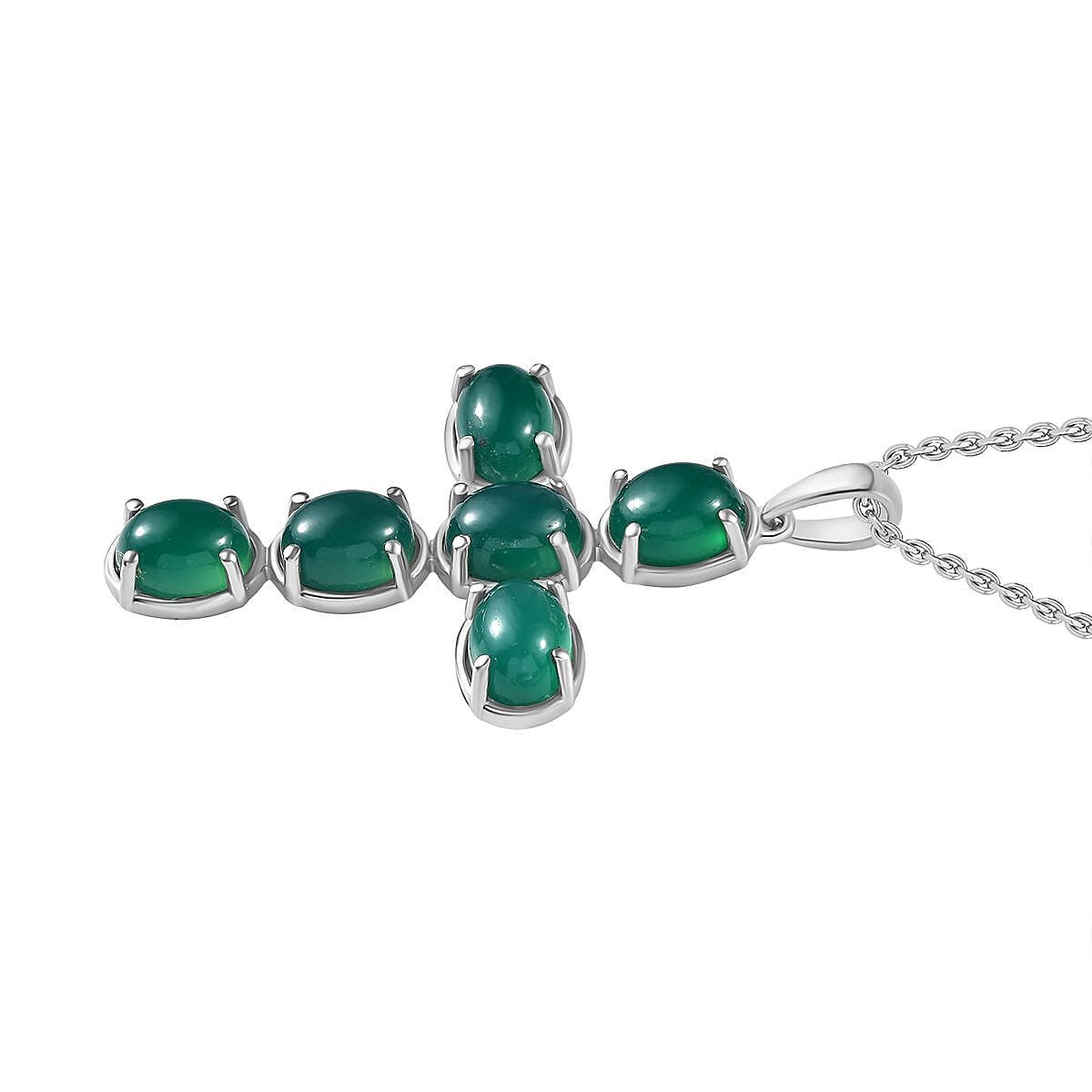 Green Onyx Pendant with Chain (Size - 20) in Silver Tone 0.18 Ct.