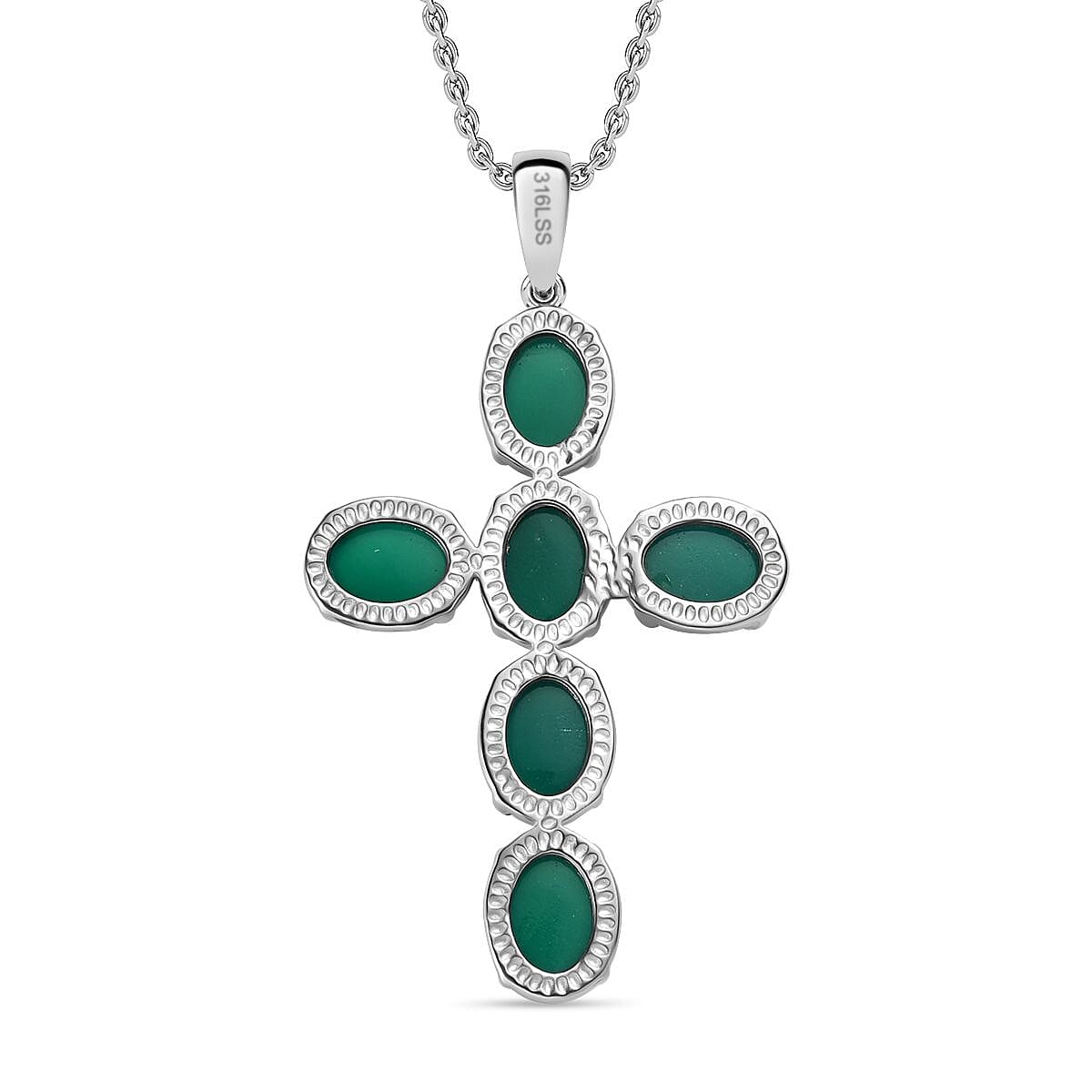 Green Onyx Pendant with Chain (Size - 20) in Silver Tone 0.18 Ct.