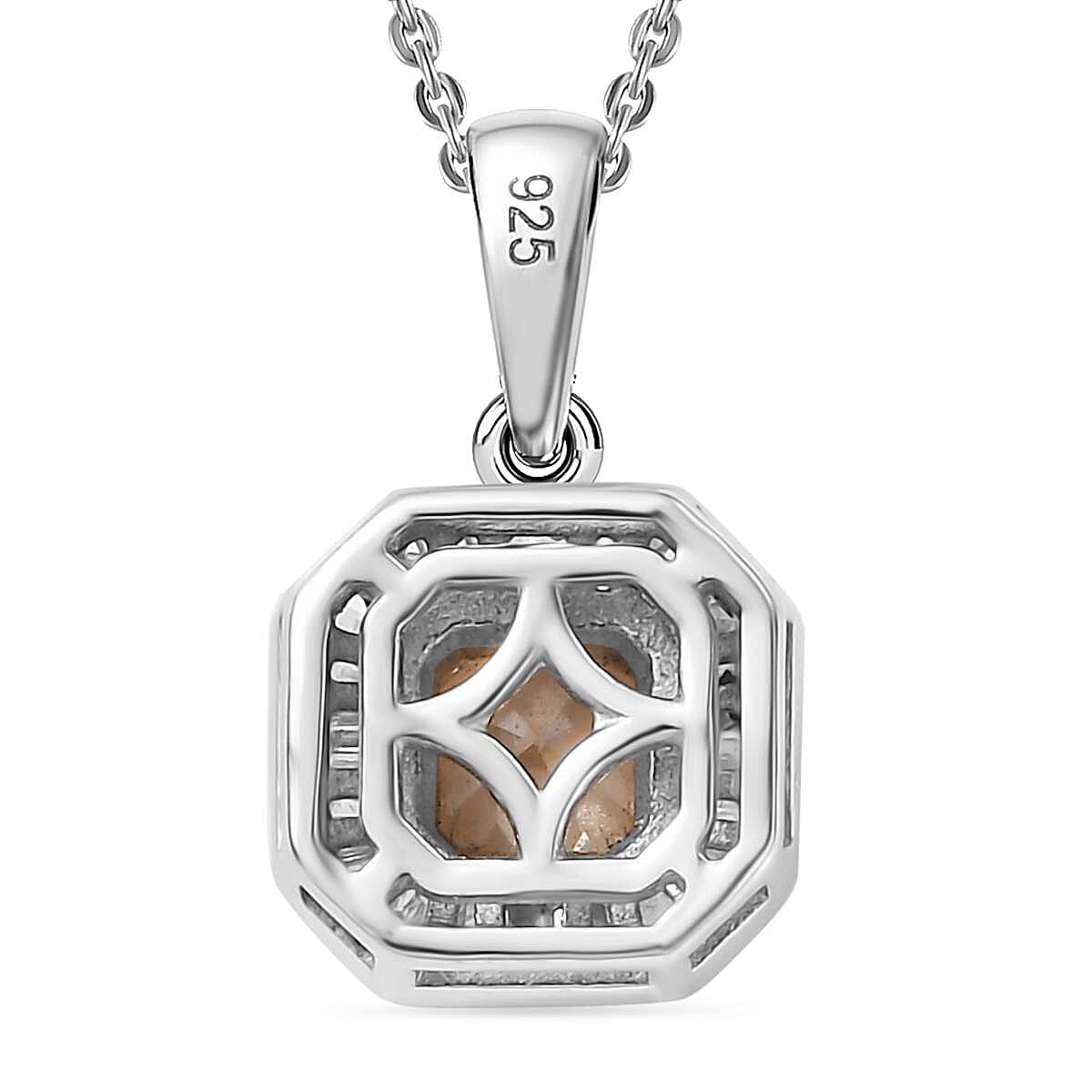 AAA Asscher Cut Turkizite & Natural White Diamond Pendant with Chain (Size - 20) in Rhodium Overlay Sterling Silver 1.94 Ct.