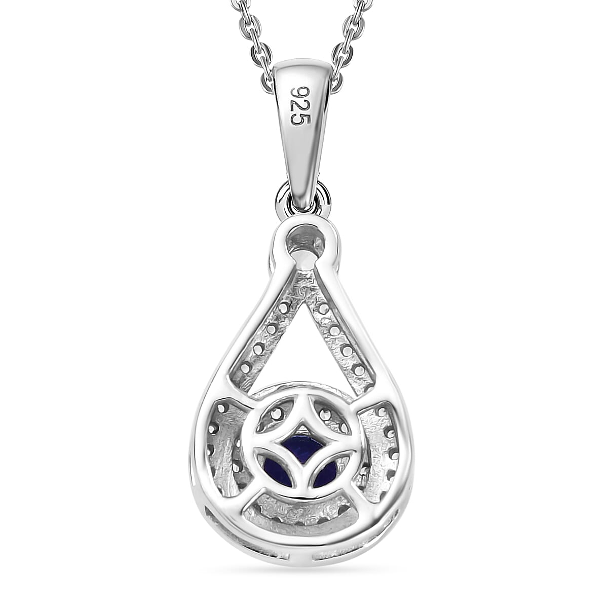 Tanzanite & White Zircon Pendant with Chain (Size - 20) in Rhodium Overlay Sterling Silver 1.59 Ct.