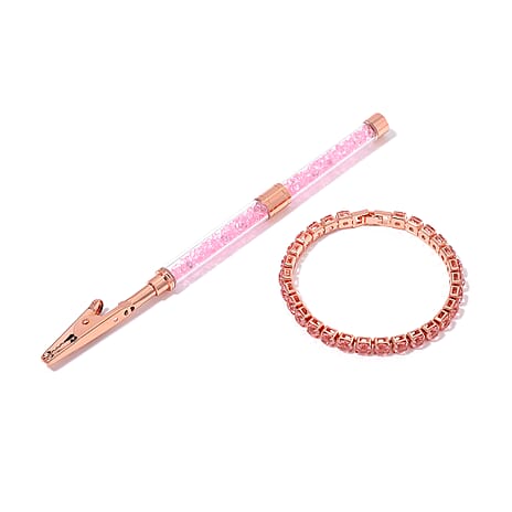 2 Piece Set - Austrian Pink Crystal Bracelet (Size - 7.5) with Bracelet Buddy in Rose Gold Tone 70.00 Ct.