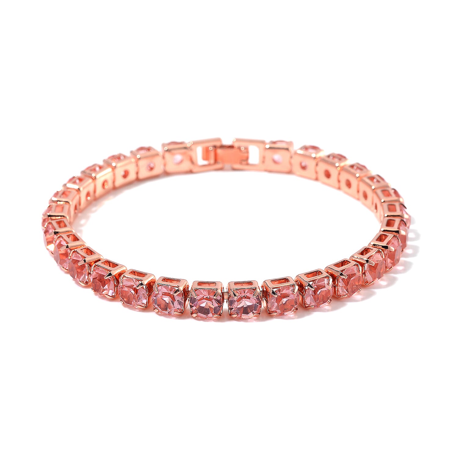 2 Piece Set - Austrian Pink Crystal Bracelet (Size - 7.5) with Bracelet Buddy in Rose Gold Tone 70.00 Ct.