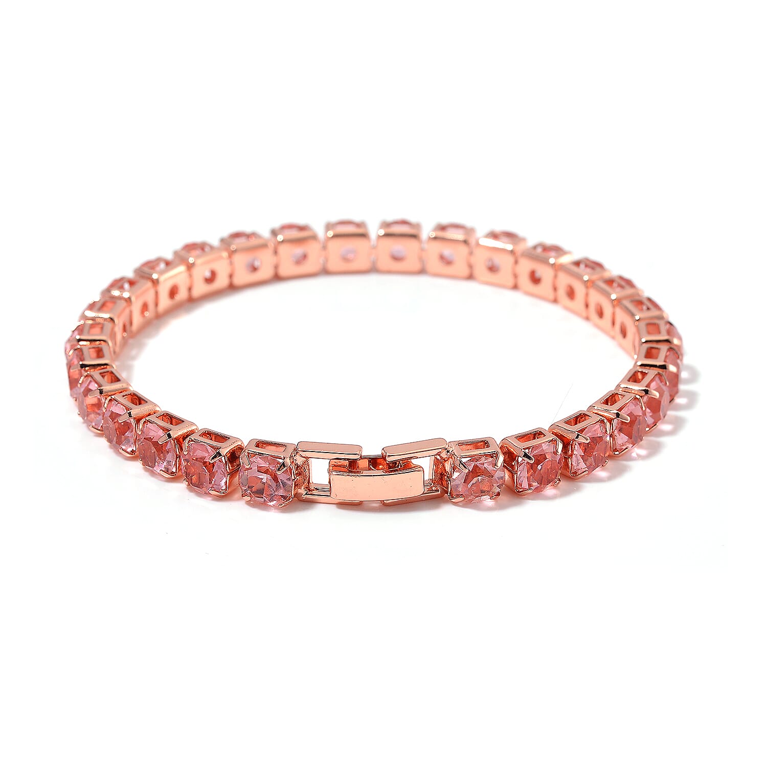 2 Piece Set - Austrian Pink Crystal Bracelet (Size - 7.5) with Bracelet Buddy in Rose Gold Tone 70.00 Ct.