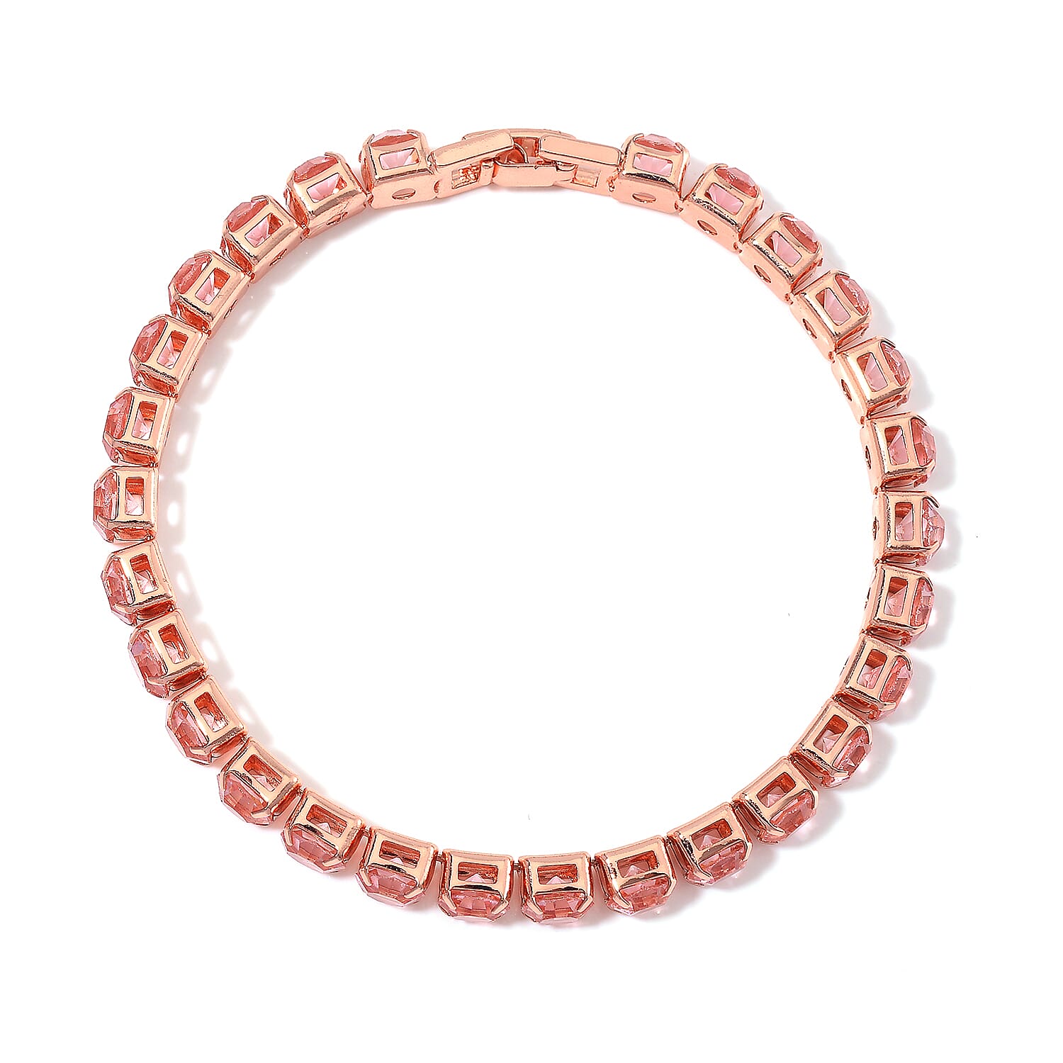 2 Piece Set - Austrian Pink Crystal Bracelet (Size - 7.5) with Bracelet Buddy in Rose Gold Tone 70.00 Ct.