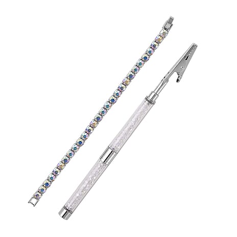 2 Piece Set - White Mystic Crystal Bracelet (Size - 7.5) with Bracelet Buddy in Silver Tone 70.00 Ct.