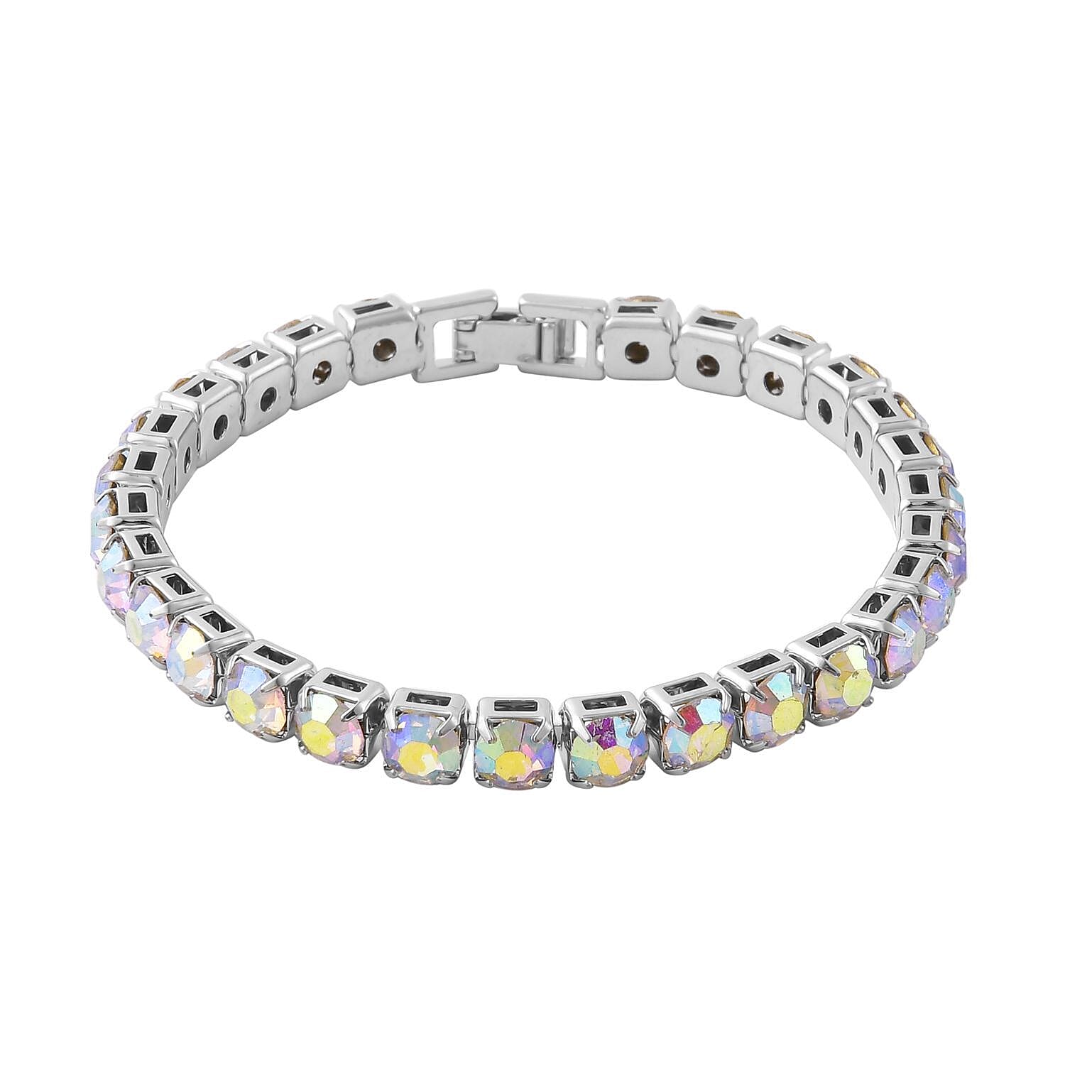 2 Piece Set - White Mystic Crystal Bracelet (Size - 7.5) with Bracelet Buddy in Silver Tone 70.00 Ct.
