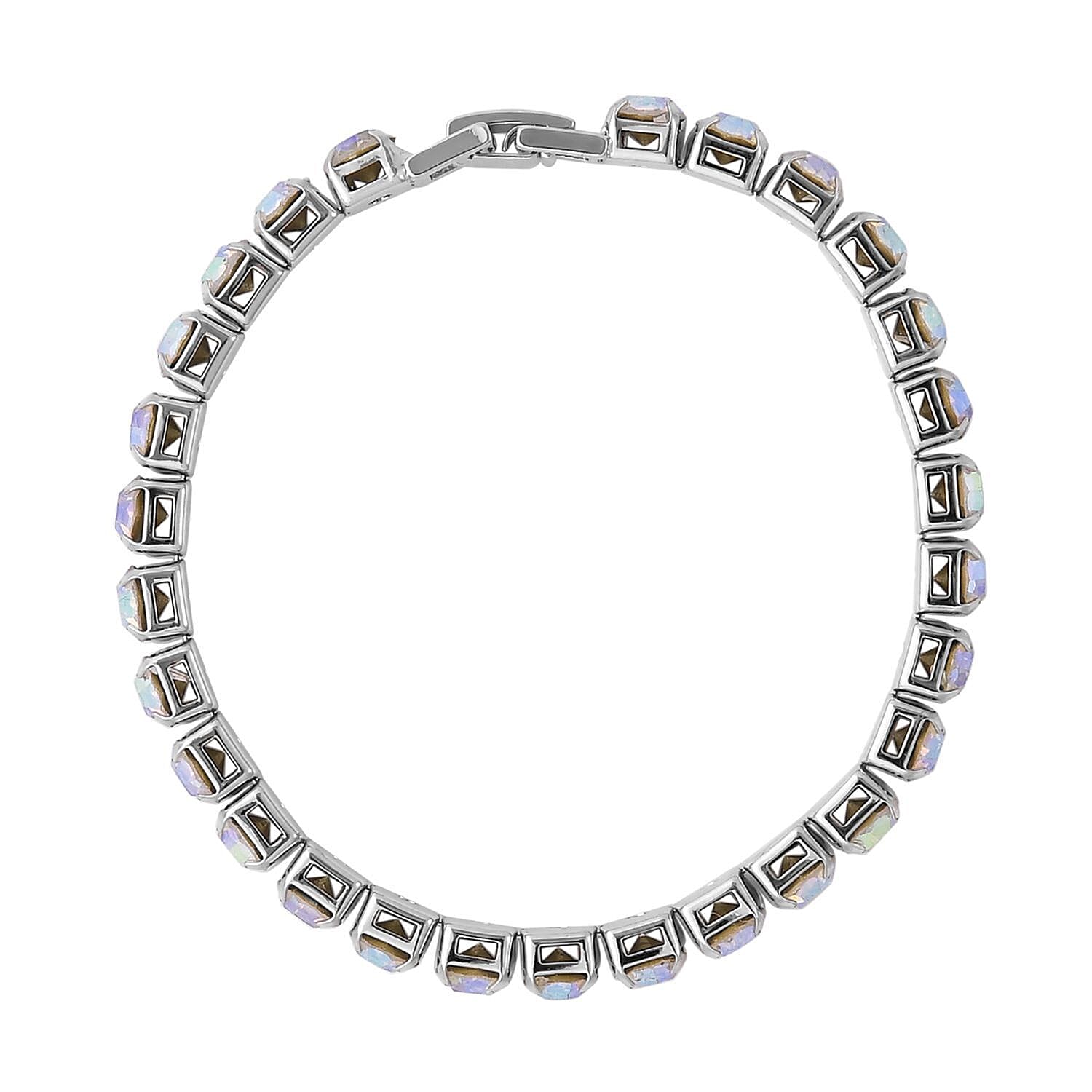 2 Piece Set - White Mystic Crystal Bracelet (Size - 7.5) with Bracelet Buddy in Silver Tone 70.00 Ct.