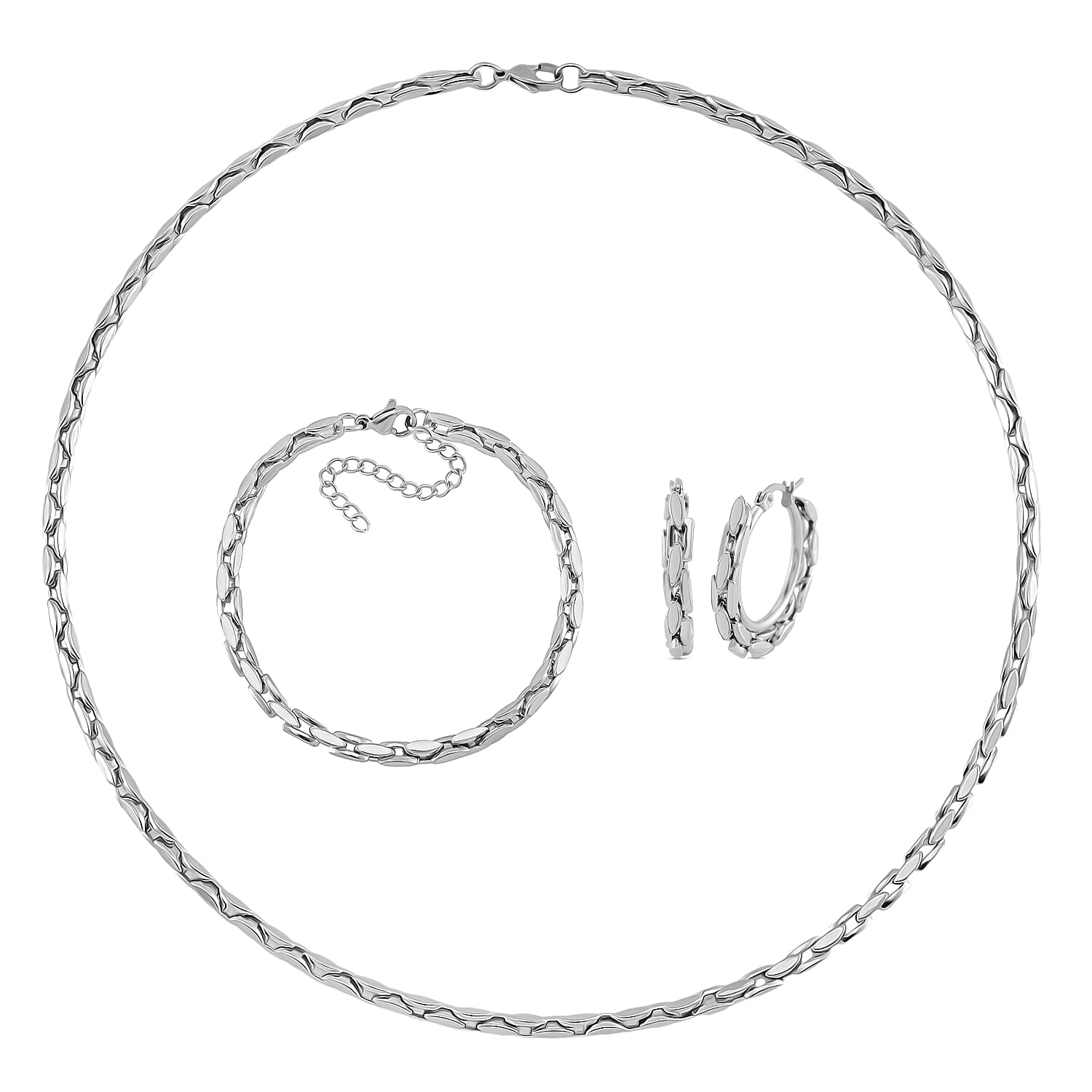 3 Piece Set - Panther Link Necklace (Size 20-2) Bracelet (Size 7.5-2) & Earrings with Clasp