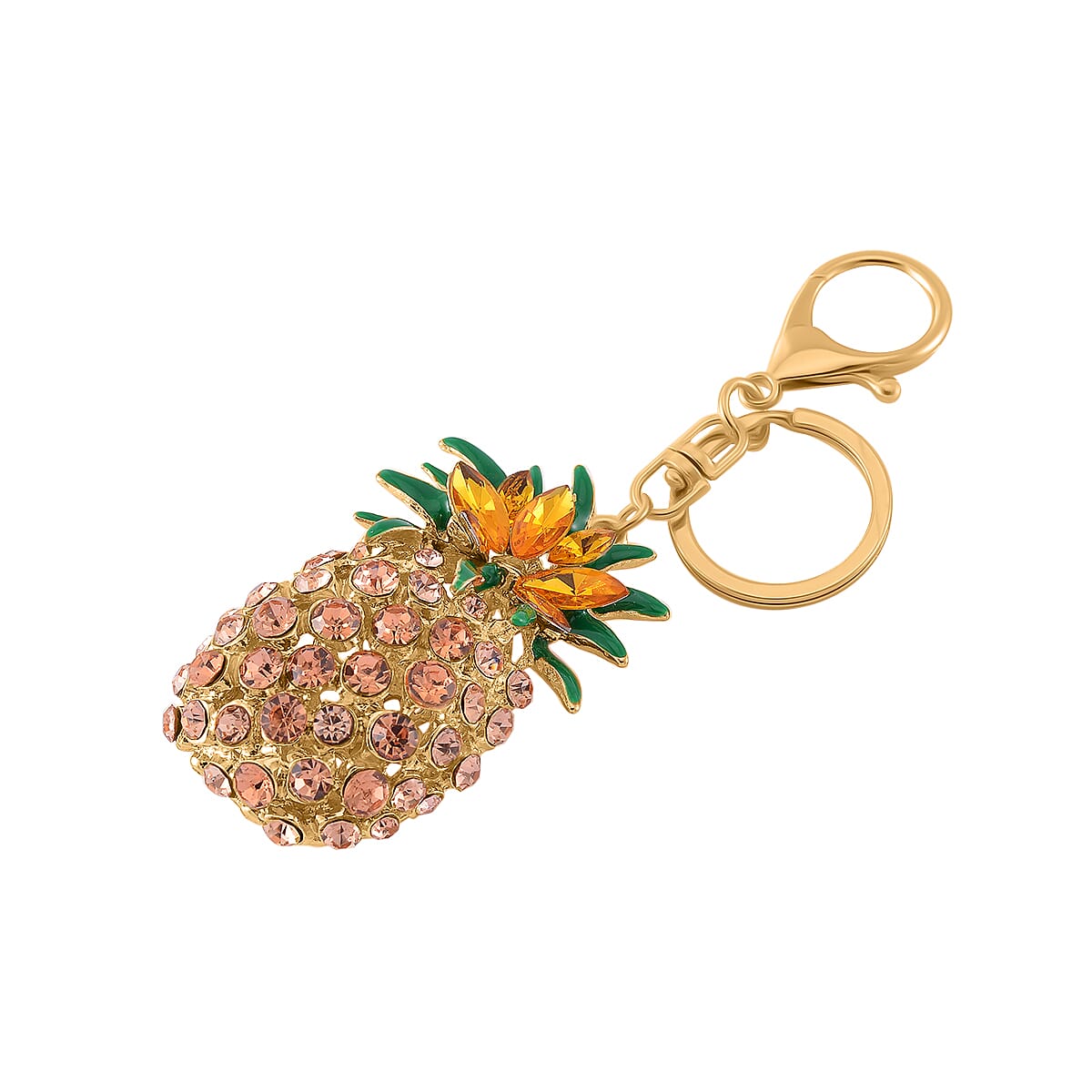 Set of 3 Crystal Pineapple, Turtle & Bear Key Chain in Yellow Gold Colour Plating