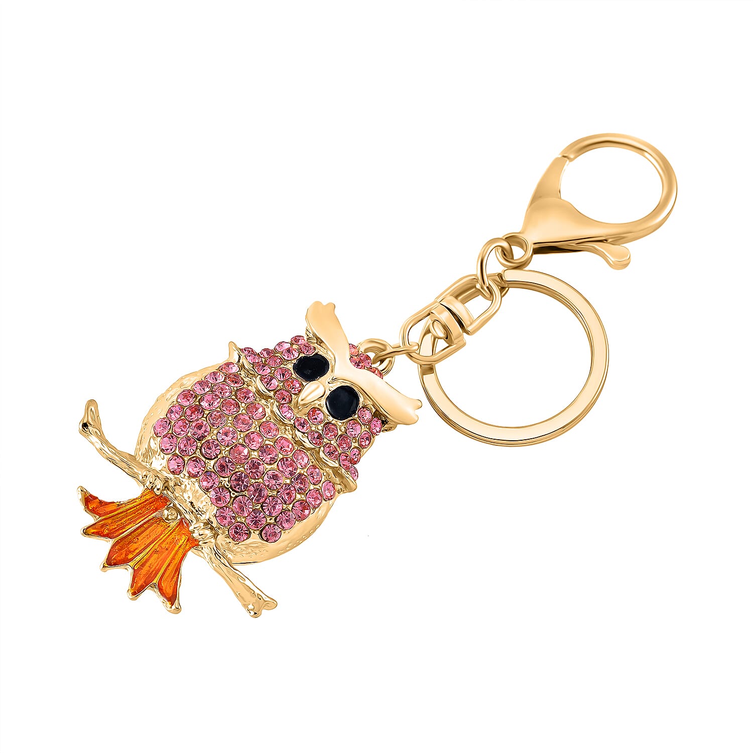 Set of 3 Crystal Key Chain in Yellow Gold Colour Plating. 1.Owl with Pink Crystal & Enamel; 2.Camel with White Crystal & Enamel; 3.Turtle with White & Black Crystal & Enamel.