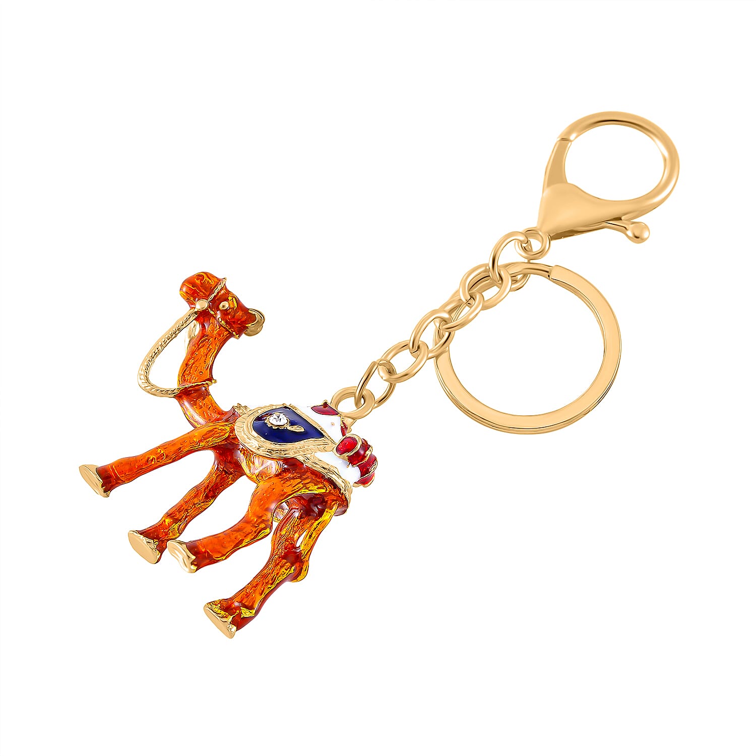 Set of 3 Crystal Key Chain in Yellow Gold Colour Plating. 1.Owl with Pink Crystal & Enamel; 2.Camel with White Crystal & Enamel; 3.Turtle with White & Black Crystal & Enamel.