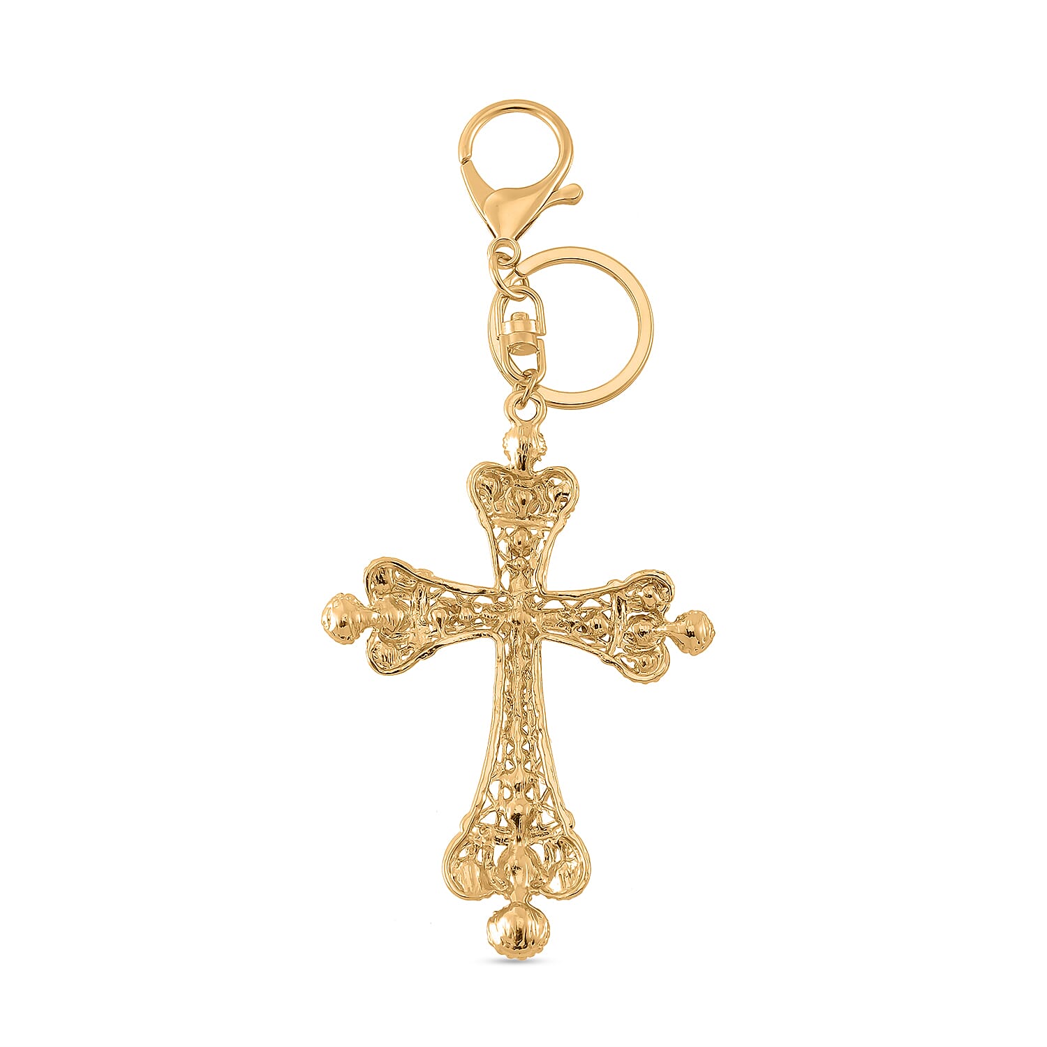 Set of 3 Crystal Key Chain in Yellow Gold Colour Plating. 1.Owl with Blue & White Crystal & Enamel; 2.Cross with Multi Color Crystal; 3.Elephant with Multi Color Crystal & Enamel.