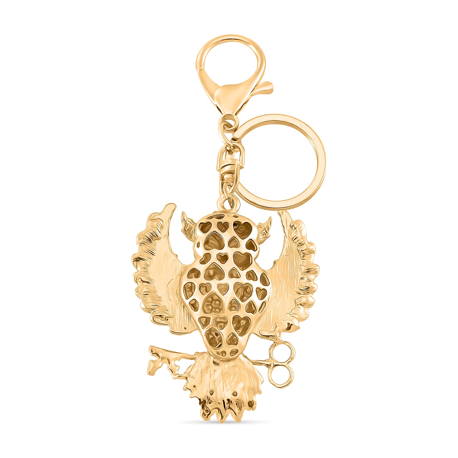 Set of 3 Crystal Key Chain in Yellow Gold Colour Plating. 1.Owl with Blue & White Crystal & Enamel; 2.Cross with Multi Color Crystal; 3.Elephant with Multi Color Crystal & Enamel.