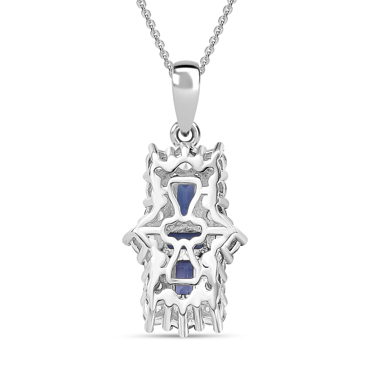 Tanzanite & White Zircon Pendant with Chain (Size - 20) in Rhodium Overlay Sterling Silver 2.81 Ct.
