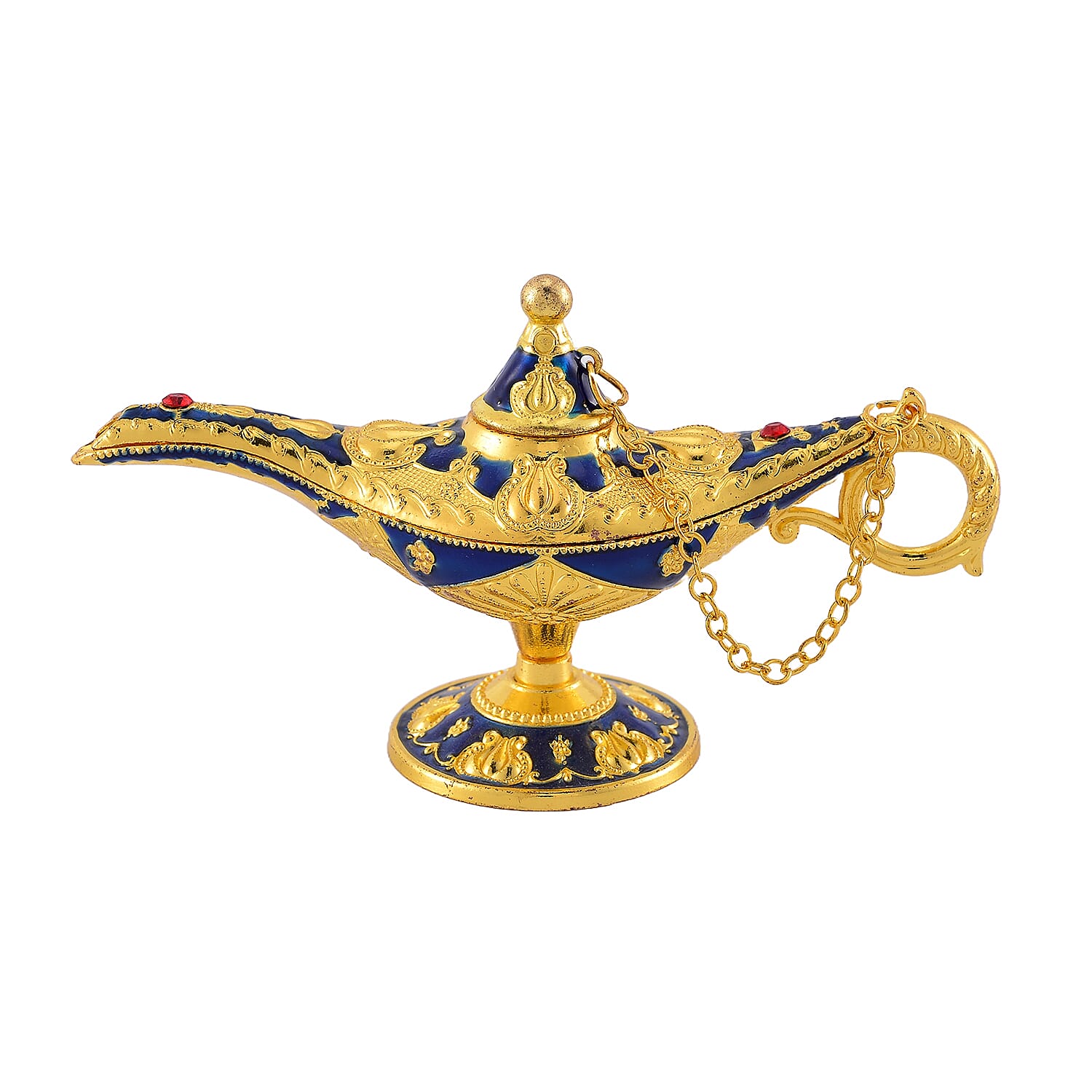 Set of Two Key Chain 1 Jewellery Box in Blue Colour Enamel - White - Red Crystal in Yellow Colour Plating 0.010 Ct.