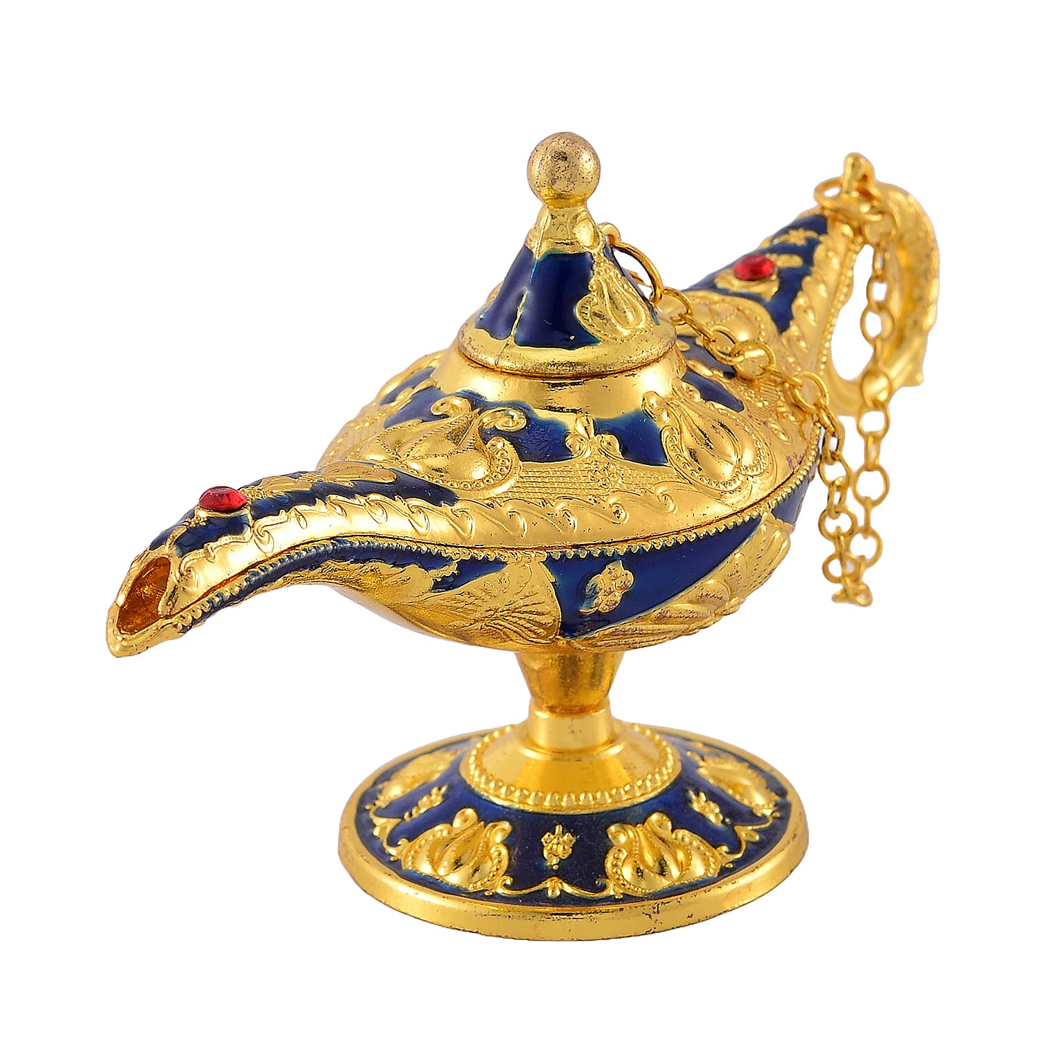 Set of Two Key Chain 1 Jewellery Box in Blue Colour Enamel - White - Red Crystal in Yellow Colour Plating 0.010 Ct.
