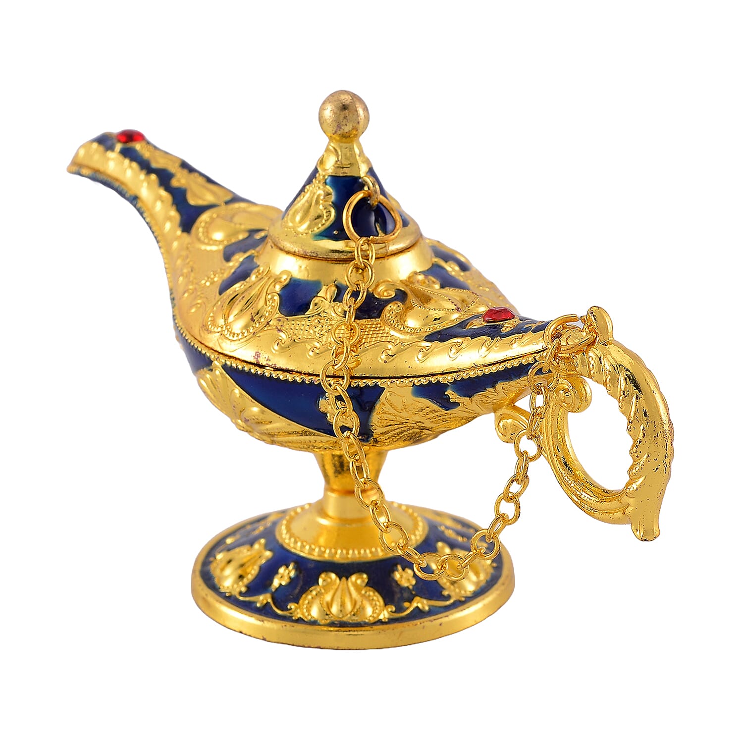 Set of Two Key Chain 1 Jewellery Box in Blue Colour Enamel - White - Red Crystal in Yellow Colour Plating 0.010 Ct.