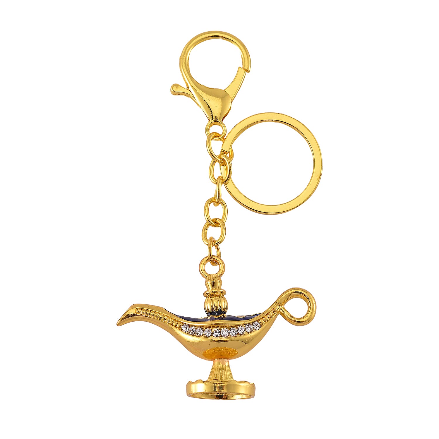 Set of Two Key Chain 1 Jewellery Box in Blue Colour Enamel - White - Red Crystal in Yellow Colour Plating 0.010 Ct.