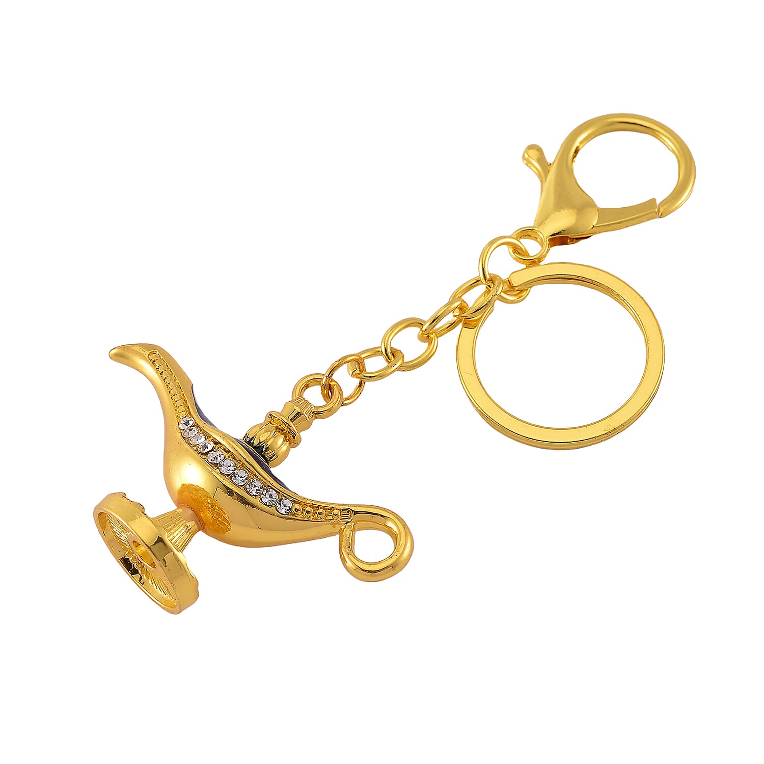 Set of Two Key Chain 1 Jewellery Box in Blue Colour Enamel - White - Red Crystal in Yellow Colour Plating 0.010 Ct.