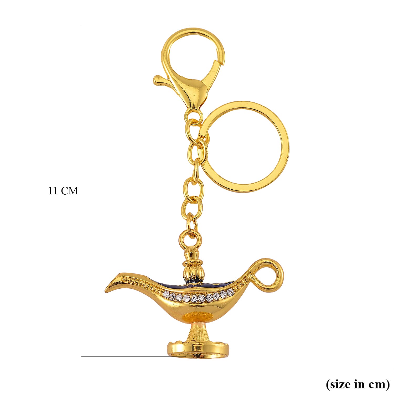 Set of Two Key Chain 1 Jewellery Box in Blue Colour Enamel - White - Red Crystal in Yellow Colour Plating 0.010 Ct.