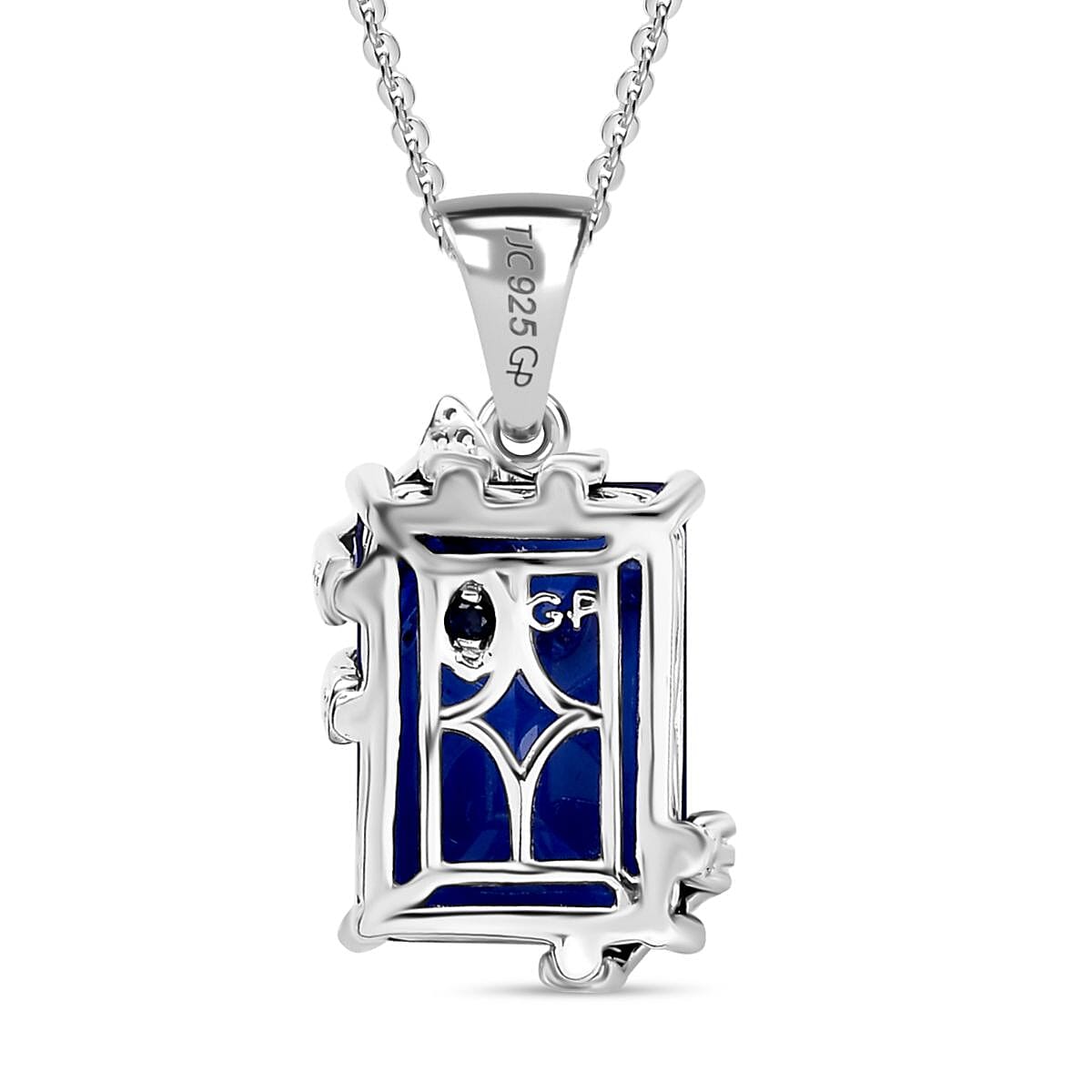 GP Italian Garden Collection- Tanzanite Colour Quartz, White Zircon & Blue Sapphire Pendant with Chain (Size - 20) in 18K Vermeil Yellow Gold & Rhodium Plated Sterling Silver 8.44 Ct.