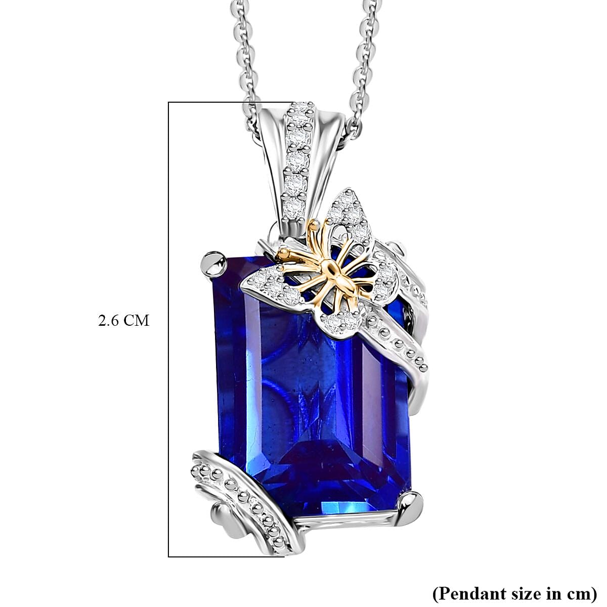 GP Italian Garden Collection- Tanzanite Colour Quartz, White Zircon & Blue Sapphire Pendant with Chain (Size - 20) in 18K Vermeil Yellow Gold & Rhodium Plated Sterling Silver 8.44 Ct.