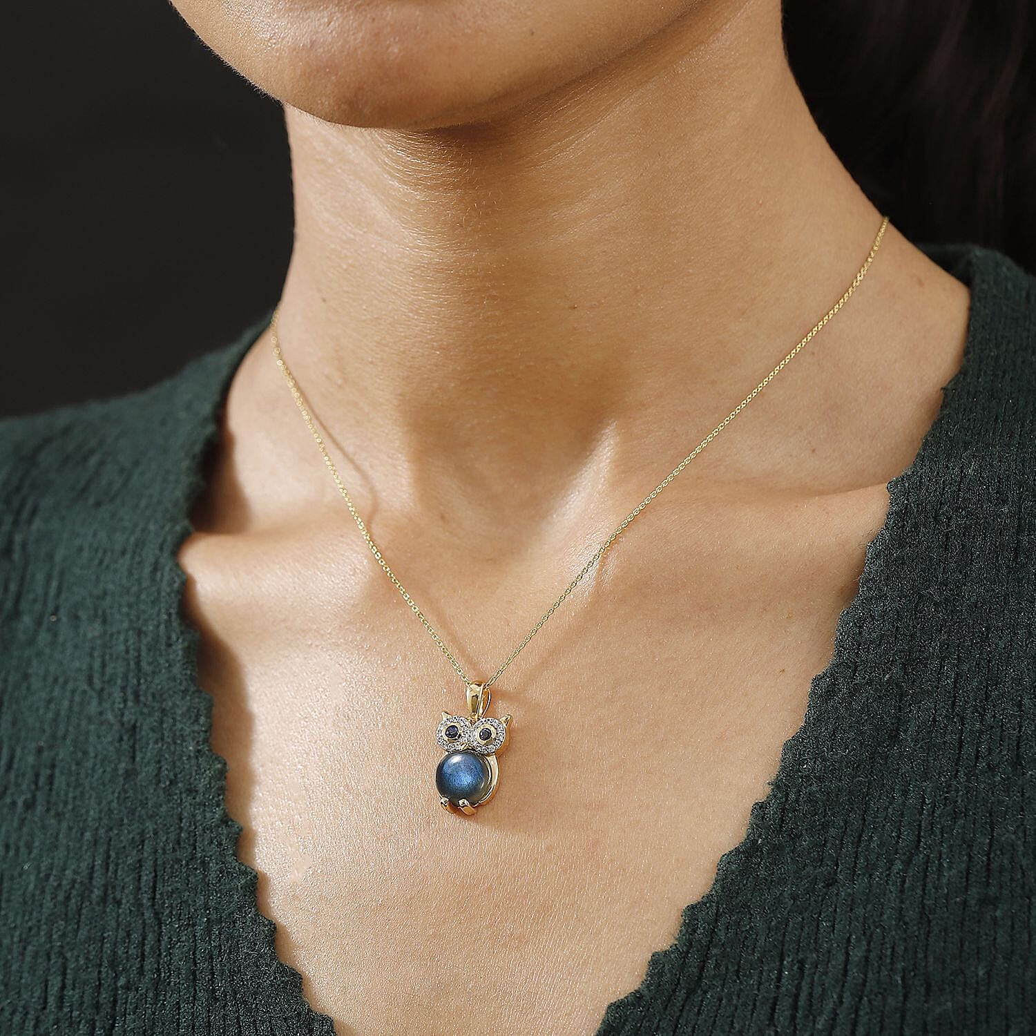 GP Trionfo Collection - Labradorite White Zircon, Kyanite & Blue Sapphire Pendant with Chain (Size - 20) in 18K Vermeil Yellow Gold Plated Sterling Silver 5.32 Ct.