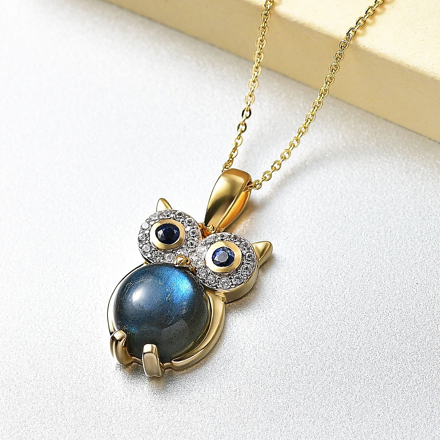 GP Trionfo Collection - Labradorite White Zircon, Kyanite & Blue Sapphire Pendant with Chain (Size - 20) in 18K Vermeil Yellow Gold Plated Sterling Silver 5.32 Ct.
