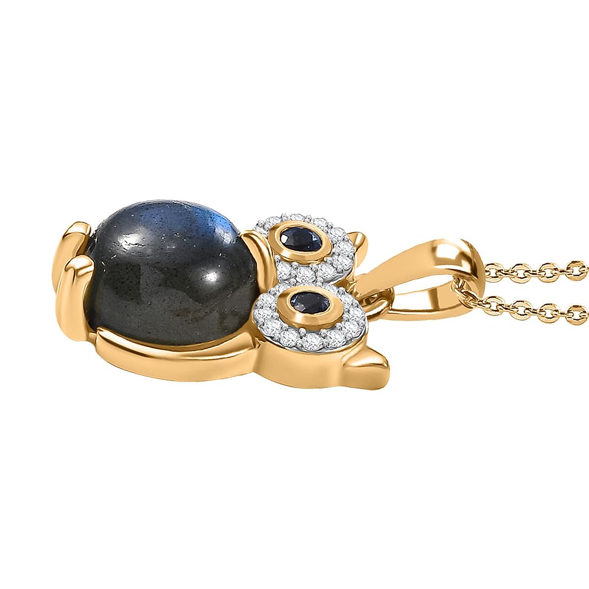 GP Trionfo Collection - Labradorite White Zircon, Kyanite & Blue Sapphire Pendant with Chain (Size - 20) in 18K Vermeil Yellow Gold Plated Sterling Silver 5.32 Ct.