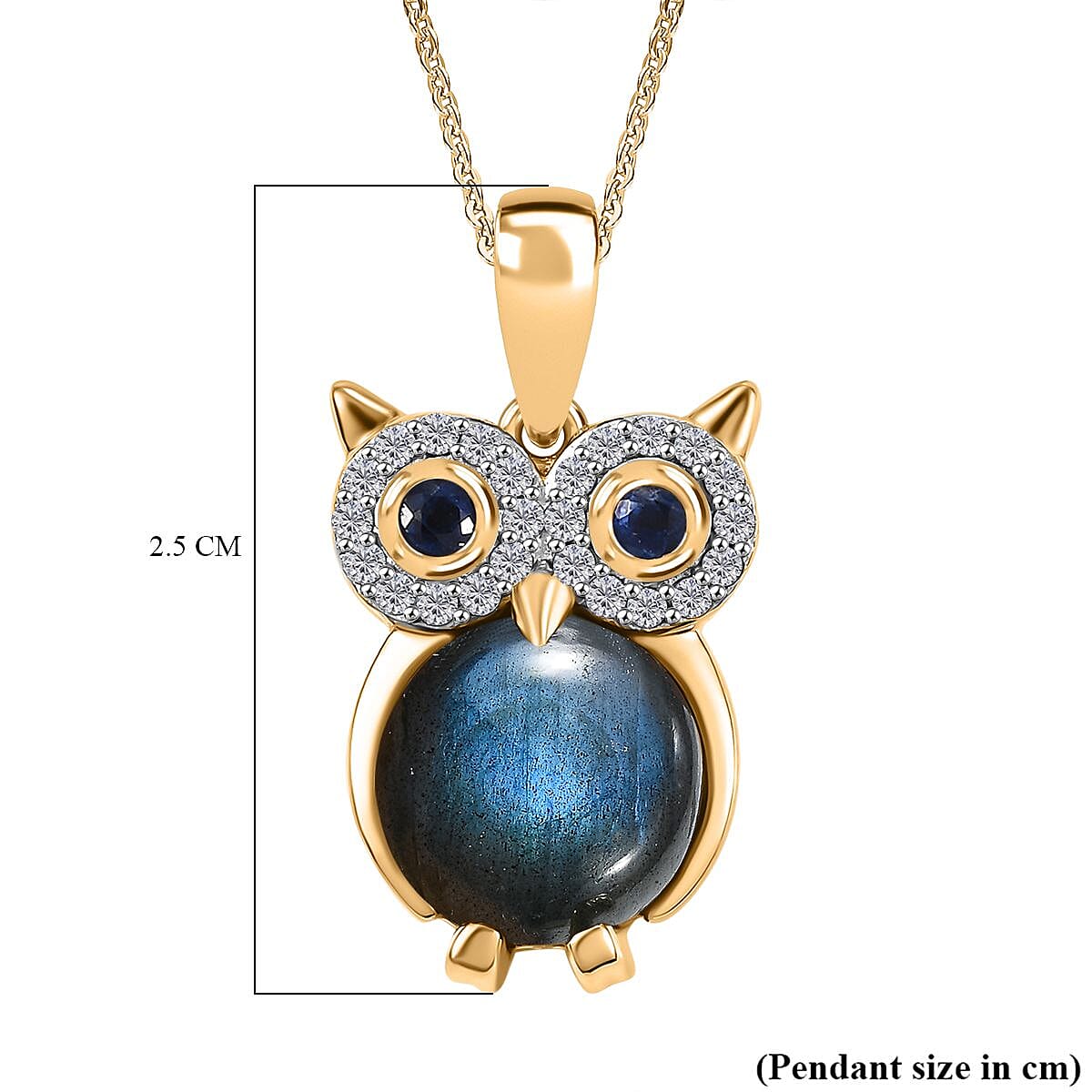 GP Trionfo Collection - Labradorite White Zircon, Kyanite & Blue Sapphire Pendant with Chain (Size - 20) in 18K Vermeil Yellow Gold Plated Sterling Silver 5.32 Ct.