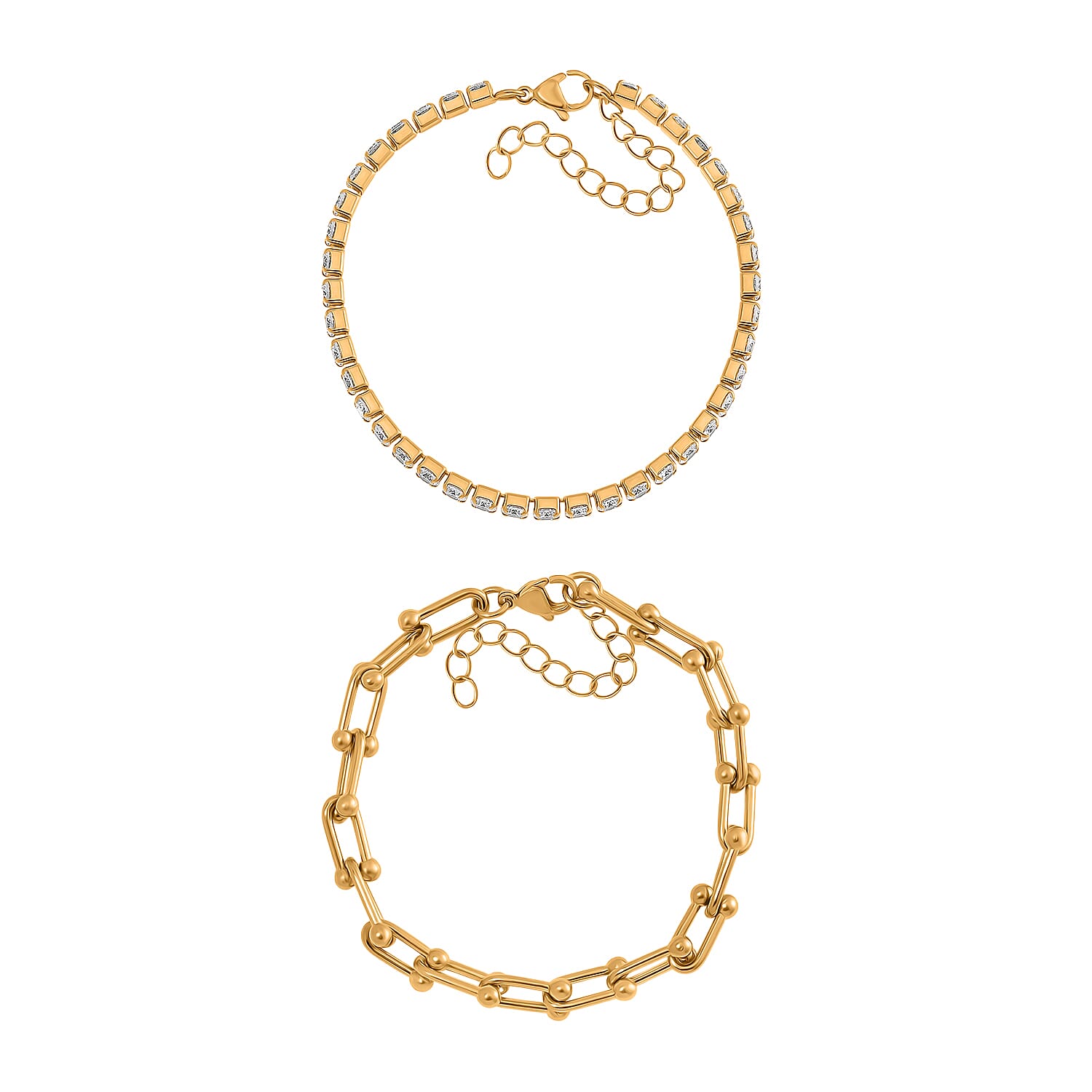 Set of 2 - White Cubic Zirconia Bracelet (Size - 7.5-2) in Yellow Gold Tone 10.00 Ct.