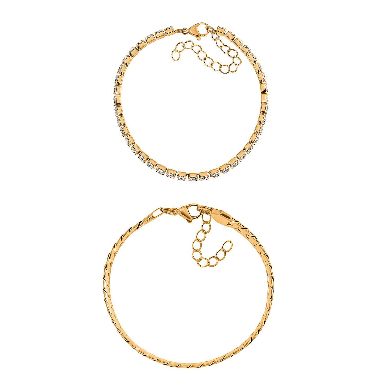 Set of 2 - White Cubic Zirconia Bracelet (Size - 7.5-2) & Curb Bracelet 10.00 Ct.