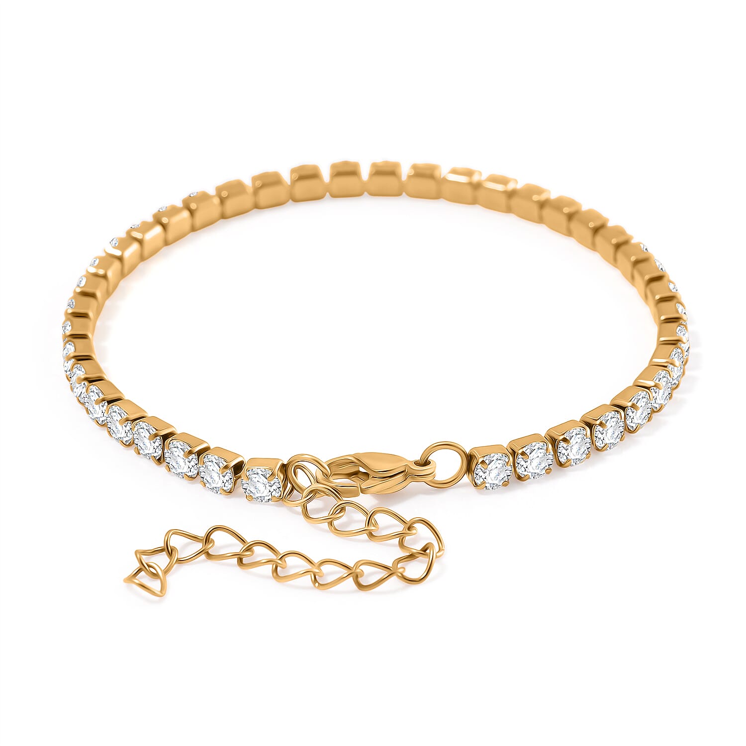 Set of 2 - White Cubic Zirconia Bracelet (Size - 7.5-2) & Curb Bracelet 10.00 Ct.