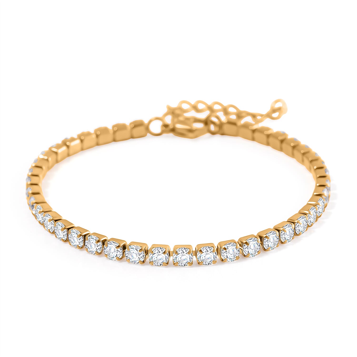 Set of 2 - White Cubic Zirconia Bracelet (Size - 7.5-2) in Yellow Gold Tone 10.00 Ct.