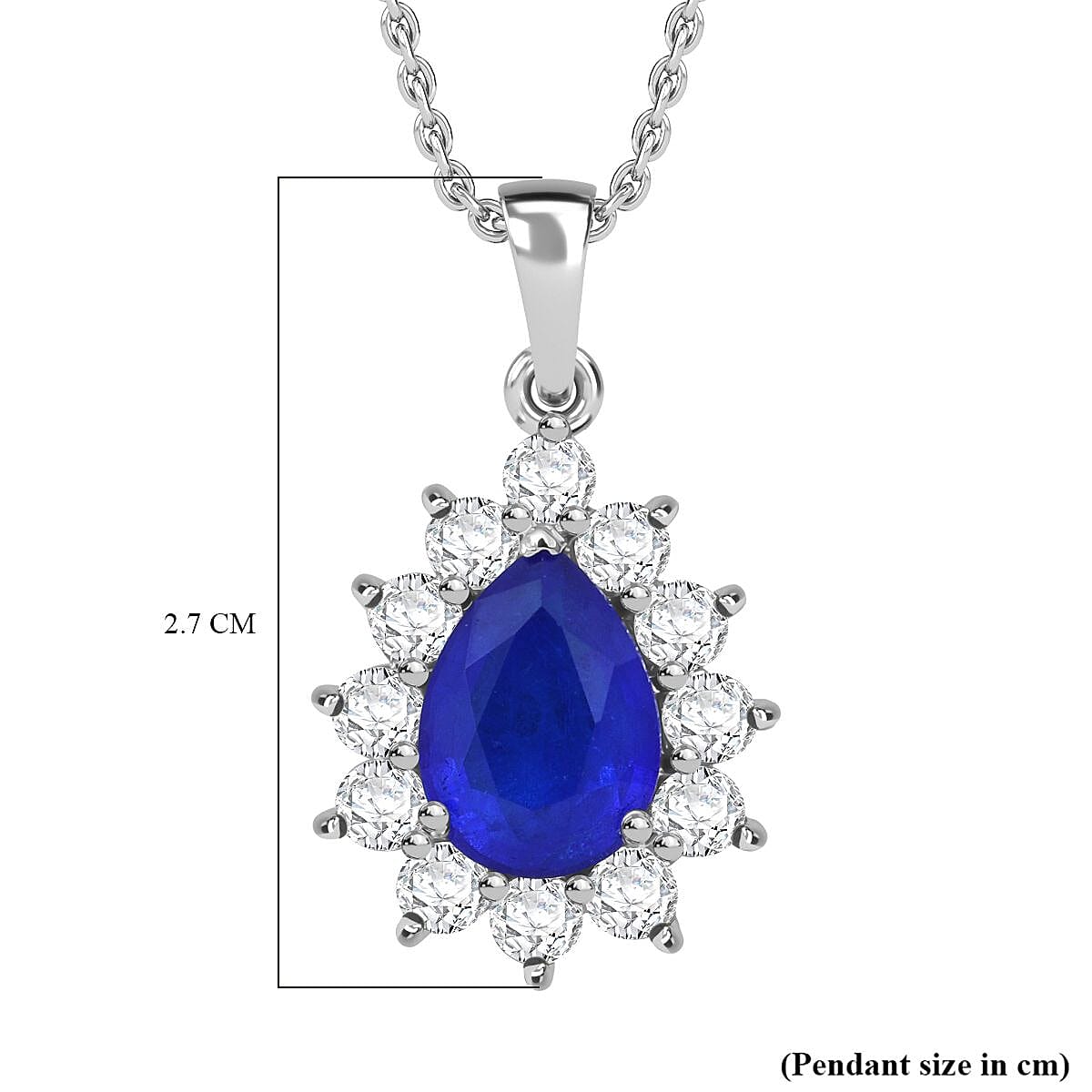 Premium Vietnamese Cobalt Blue Spinel & Moissanite Halo Pendant with Chain (Size - 20) in Rhodium Overlay Sterling Silver 4.45 Ct.