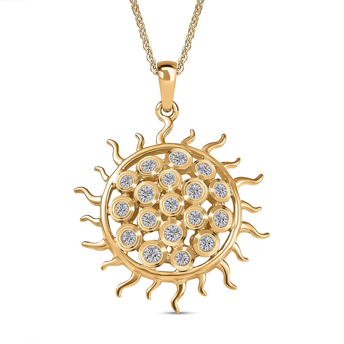 GP Celestial Collection - Lab Grown Diamond (SI-G-H) & Blue Sapphire Pendant with Chain (Size - 20) in 18K Vermeil Yellow Gold Plated Sterling Silver