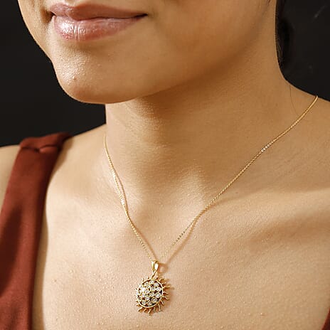 GP Celestial Collection - Lab Grown Diamond (SI-G-H) & Blue Sapphire Pendant with Chain (Size - 20) in 18K Vermeil Yellow Gold Plated Sterling Silver