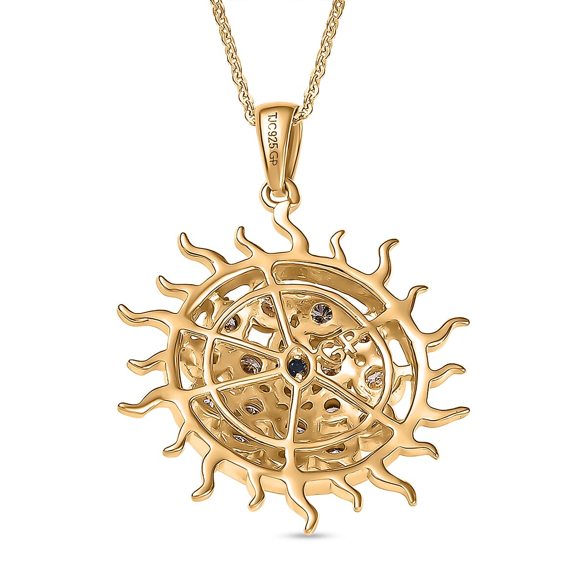GP Celestial Collection - Lab Grown Diamond (SI-G-H) & Blue Sapphire Pendant with Chain (Size - 20) in 18K Vermeil Yellow Gold Plated Sterling Silver