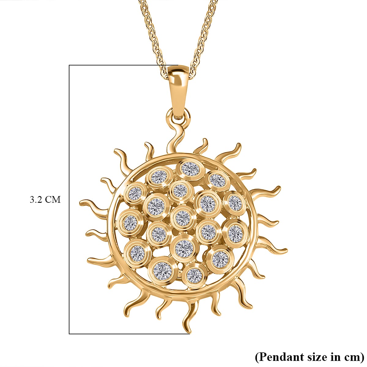 GP Celestial Collection - Lab Grown Diamond (SI-G-H) & Blue Sapphire Pendant with Chain (Size - 20) in 18K Vermeil Yellow Gold Plated Sterling Silver