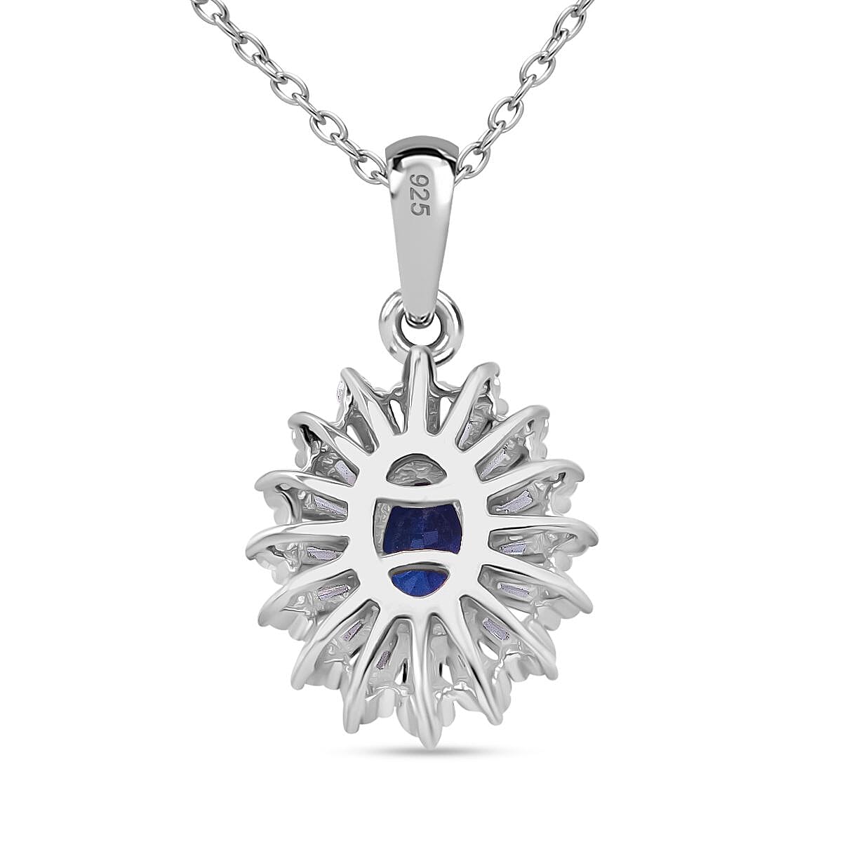 Tanzanite & Moissanite Pendant with Chain (Size - 20) in Rhodium Overlay Sterling Silver 1.23 Ct.