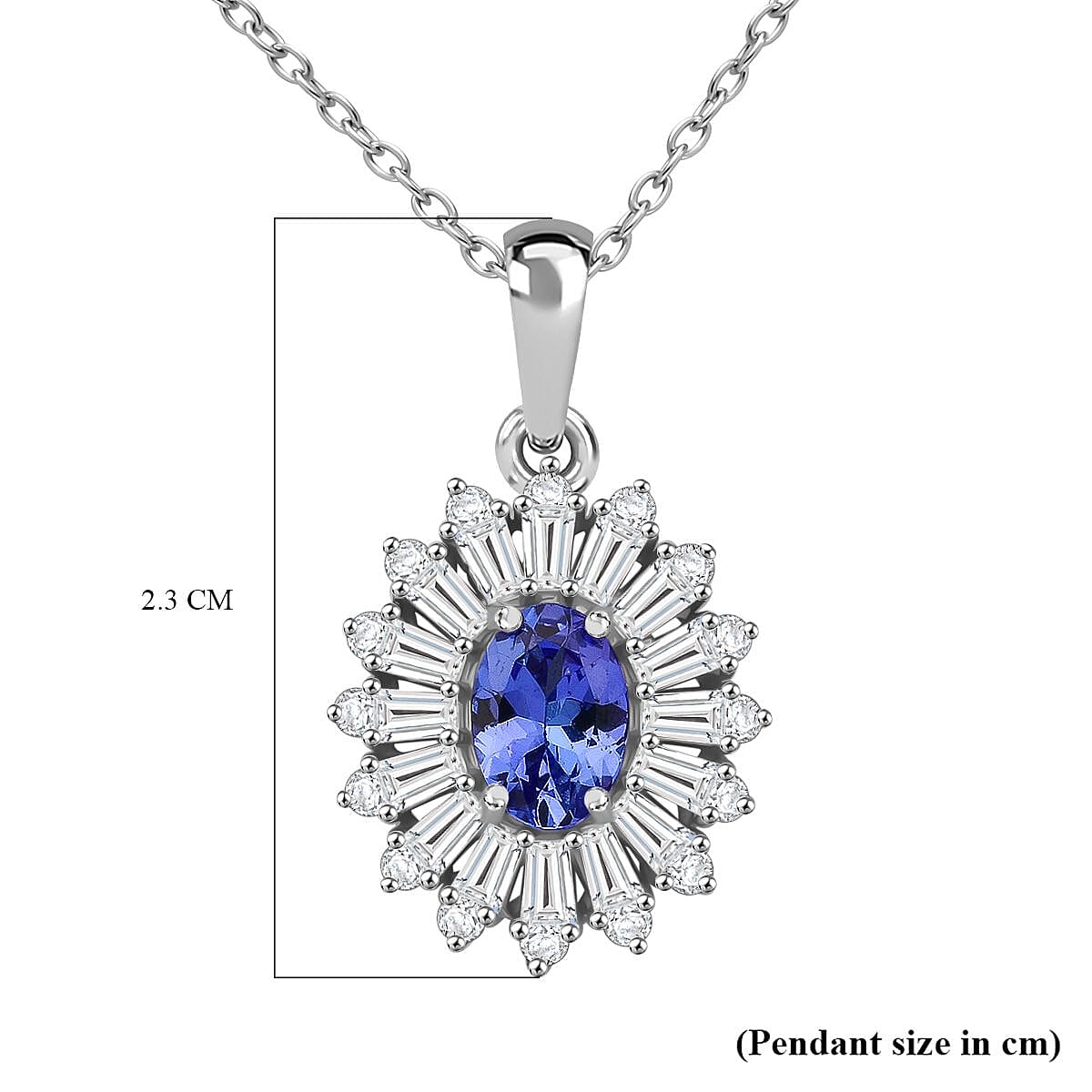 Tanzanite & Moissanite Pendant with Chain (Size - 20) in Rhodium Overlay Sterling Silver 1.23 Ct.