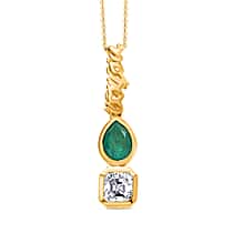 THE TOI ET MOI - GP - Art Deco Emeraldine Quartz, Moissanite Pendant with Chain (Size - 20) in 18K Vermeil Yellow Gold Plated Sterling Silver 2.80 Ct.