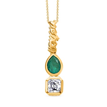 THE TOI ET MOI - GP - Art Deco Emeraldine Quartz, Moissanite Pendant with Chain (Size - 20) in 18K Vermeil Yellow Gold Plated Sterling Silver 2.80 Ct. THE TOI ET MOI - GP - Art Deco Emeraldine Quartz, Moissanite Pendant with Chain (Size - 20) in 18K Vermeil Yellow Gold Plated Sterling Silver 2.80 Ct.