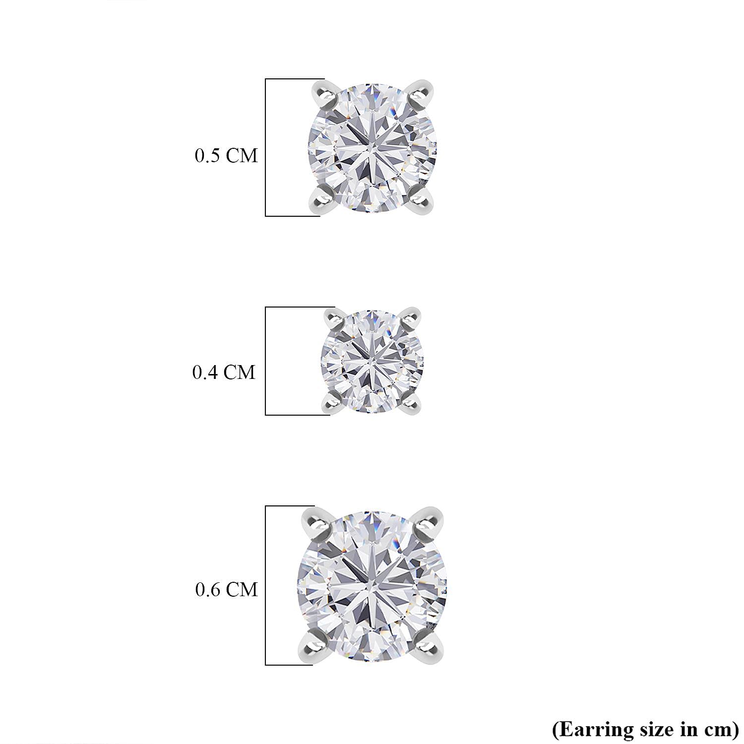 Set of 3 - Moissanite Solitaire Stud Push Post Earring with Push Back in Rhodium Overlay Sterling Silver 2.17 Ct.