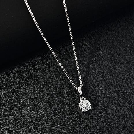 Luxuriant Diamond Lab Grown Diamond (SI-G-H) Pendant with Chain (Size - 20) with Spring Ring Clasp in Rhodium Overlay Sterling Silver