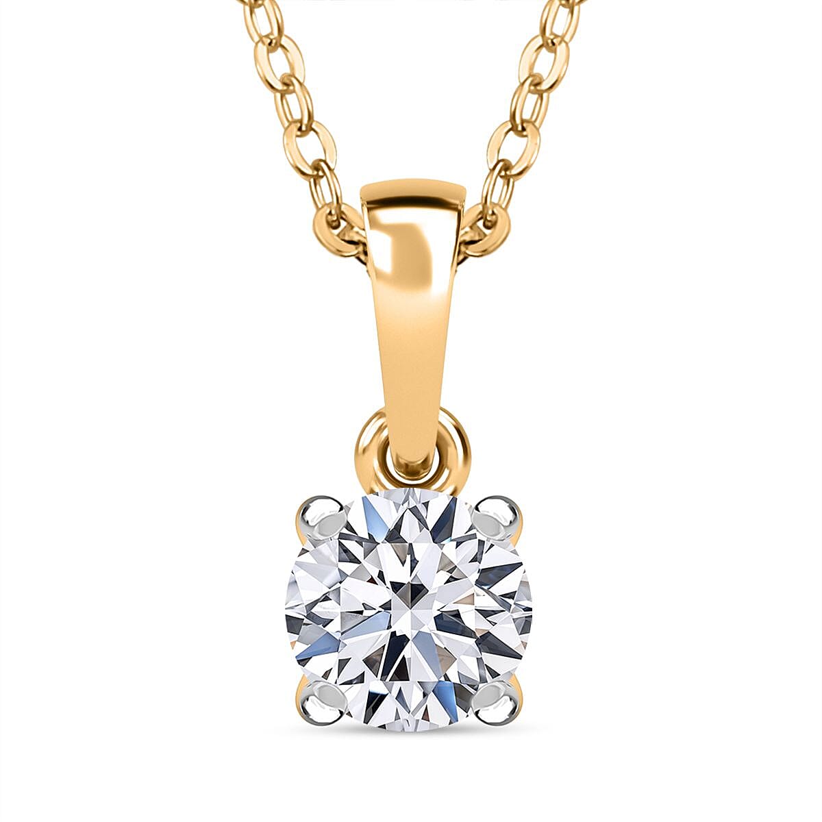 Luxuriant Lab Grown Diamond (SI-GH) Pendant with Chain (Size 20) with Spring Ring Clasp in 18K Vermeil Yellow Gold Plated Sterling Silver