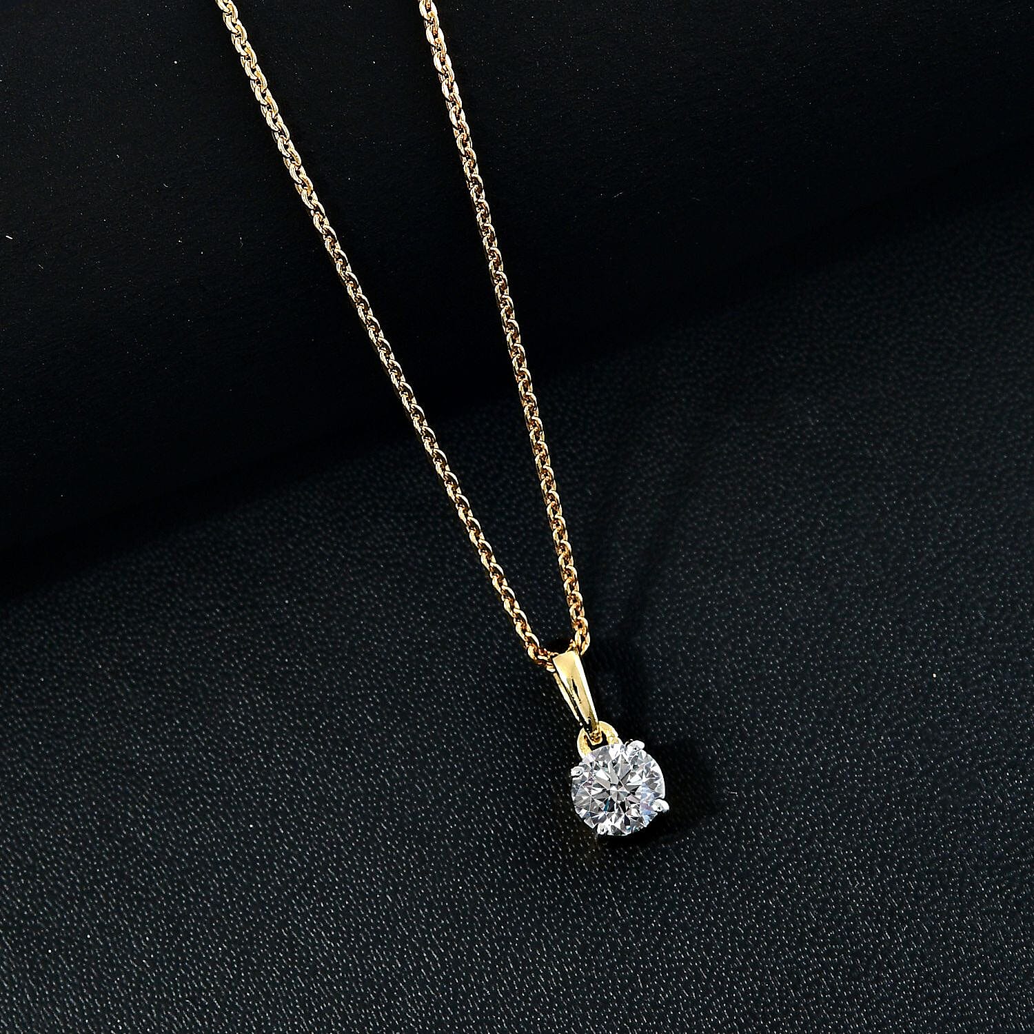 Luxuriant - Lab Grown Diamond (SI-GH) Solitaire Pendant with Chain (Size 20) with Spring Ring Clasp in 18K Vermeil Yellow Gold Plated Sterling Silver 0.50 Ct