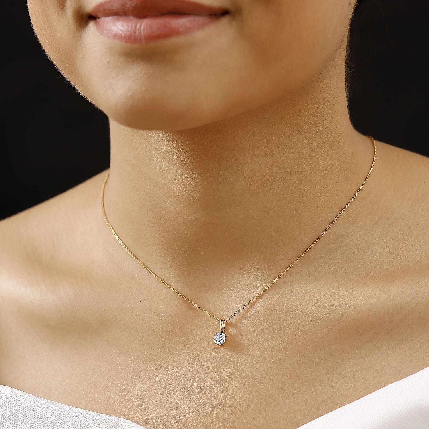 Luxuriant Lab Grown Diamond (SI-GH) Pendant with Chain (Size 20) with Spring Ring Clasp in 18K Vermeil Yellow Gold Plated Sterling Silver